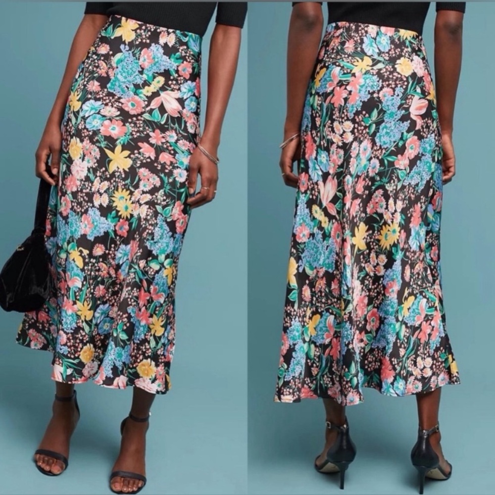 Maeve Black Floral Midi Skirt
